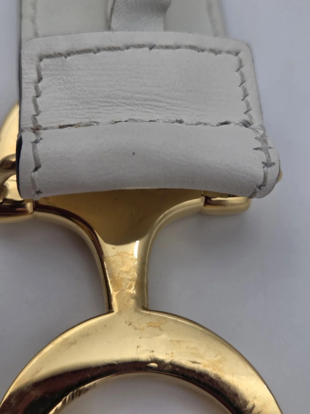 Gucci White Leather Belt with Gold Interlocking Buckle